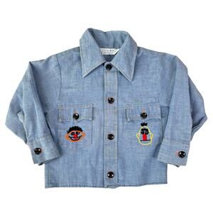 Vintage 70's Lucky Boy Elmo Embroidered Button Front Collared Shirt (Sz 3)